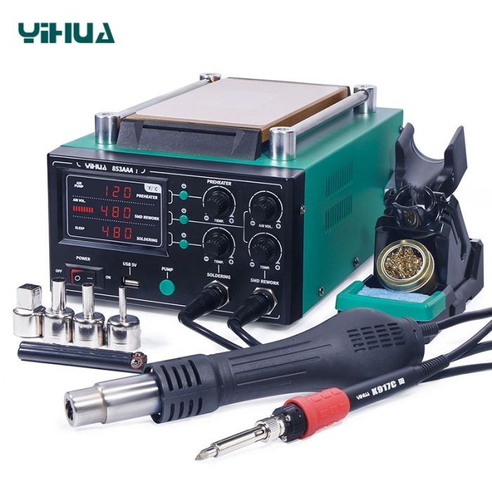 Паяльна станція 3 в 1 YIHUA 853AAA-I / фен / паяльник / сепаратор / LED дисплей / USB / 1180 Вт