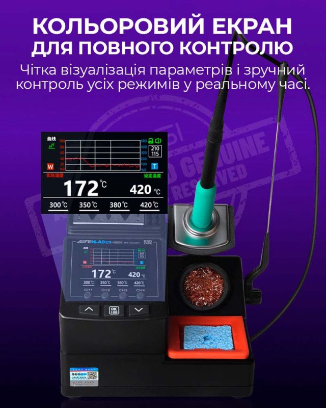 Паяльная станция прецизионная Aifen A9ED 2026 / паяльник C210 / 4 канала памяти / 100-450°C / 120 Вт