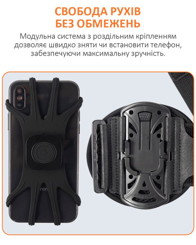 Держатель на руку для смартфона IRUNME / браслет, повязка для спорта / 4 - 7 дюймов / черный