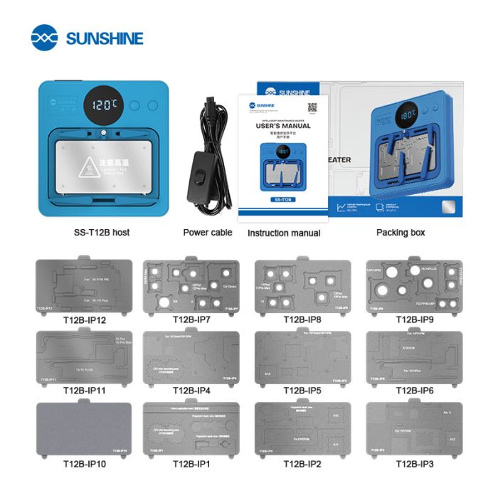 Нижний подогрев Sunshine SS-T12B комплект, основная часть + 12 платформ, для ремонта Android, iPhone 7 - 16
