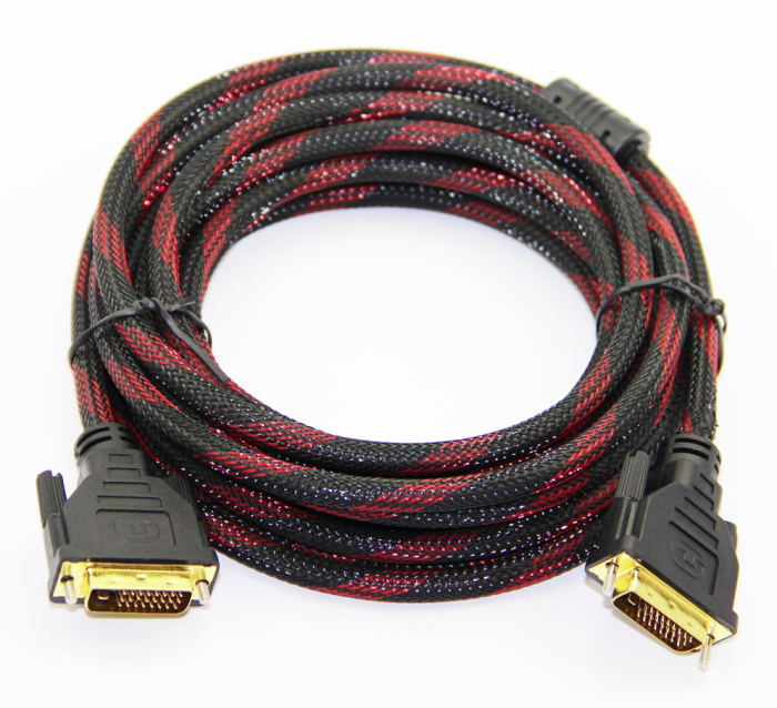 Кабель Dvi-Dvi 1.5m, 2 ферита, оплетка, Black/Red, 24/24pin