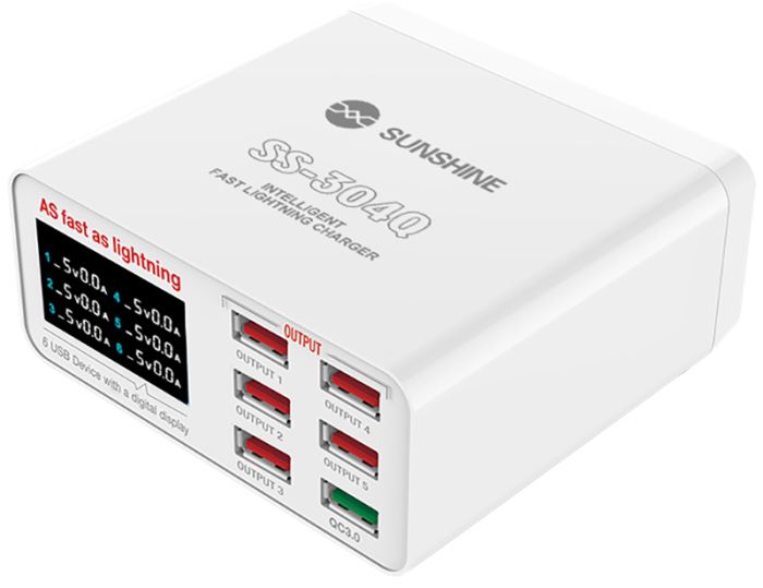 Швидкий зарядний пристрій Sunshine SS-304Q 3.5A / 5xUSB / 1xUSB QC3.0 / 40W White