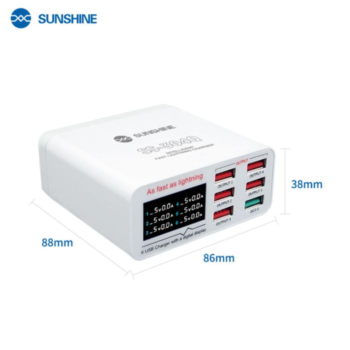 Швидкий зарядний пристрій Sunshine SS-304Q 3.5A / 5xUSB / 1xUSB QC3.0 / 40W White
