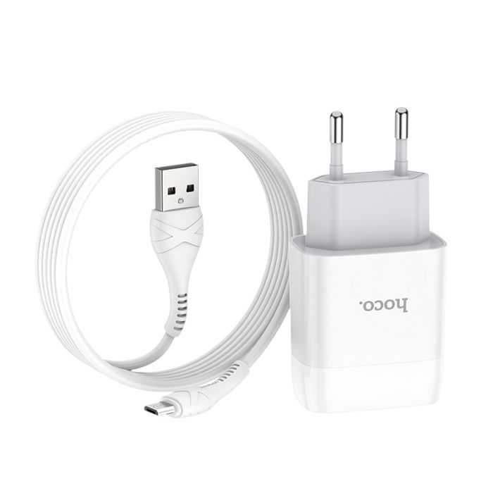 Мережевий зарядний пристрій Hoco C73A  2.4A with MicroUSB cable White