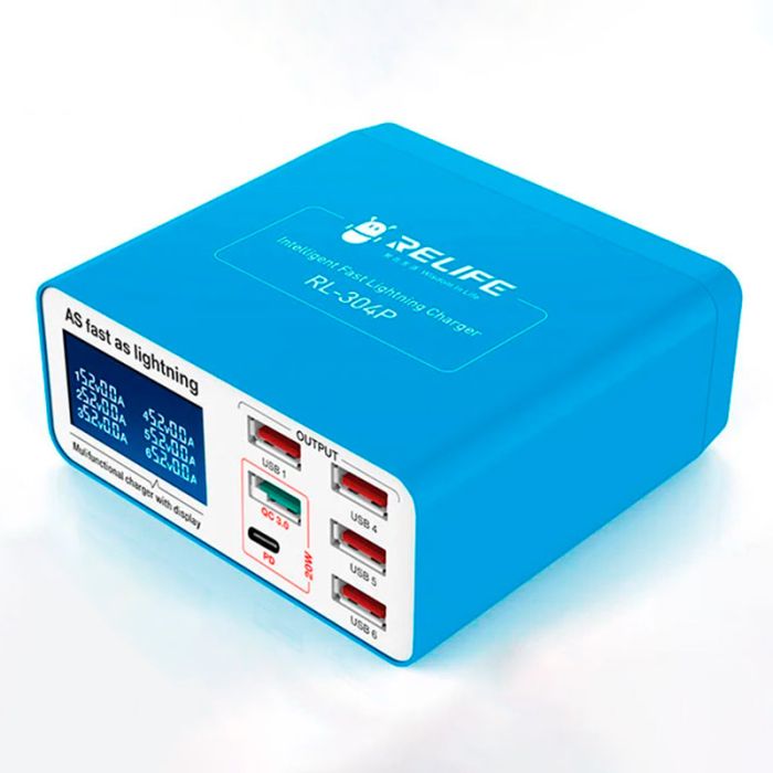 Быстрое зарядное устройство RELIFE RL-304P / 4xUSB / 1xType-C PD3.0 /  1xUSB QC 3.0 / 40W