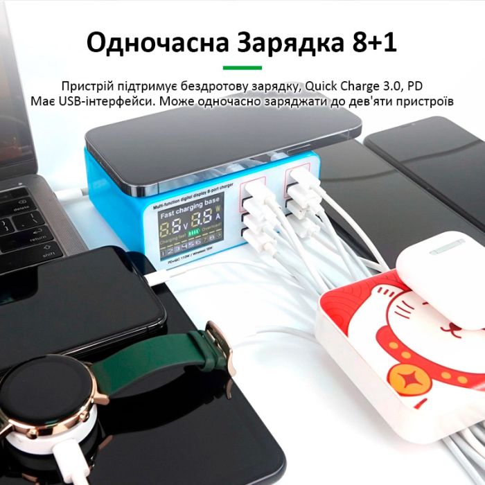 Швидкий зарядний пристрій + бездротове заряджання RELIFE RL-304S 4xUSB / 2xType-C PD3.0 / 2xUSB QC3.0 / 110W