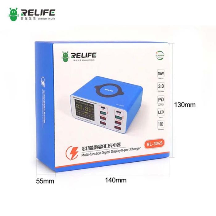 Швидкий зарядний пристрій + бездротове заряджання RELIFE RL-304S 4xUSB / 2xType-C PD3.0 / 2xUSB QC3.0 / 110W