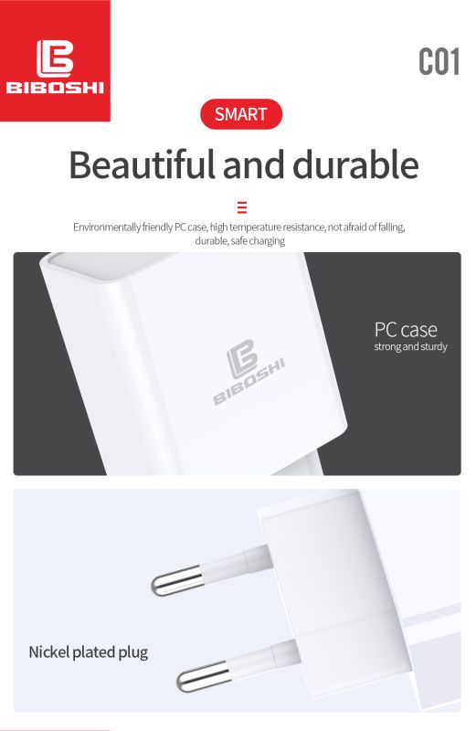 Мережевий зарядний пристрій Biboshi C01 2 USB 2.1A + кабель Type-C white