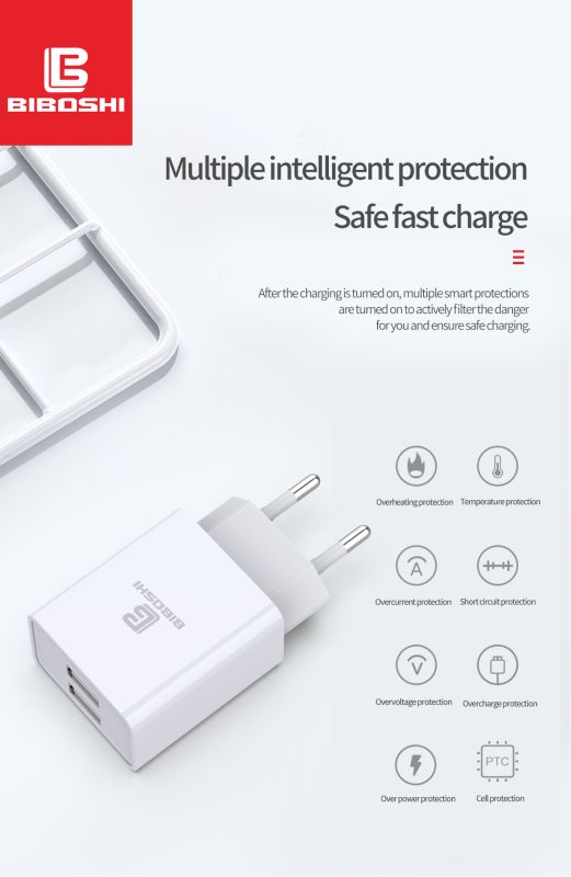 Мережевий зарядний пристрій Biboshi C01 2 USB 2.1A + кабель Type-C white
