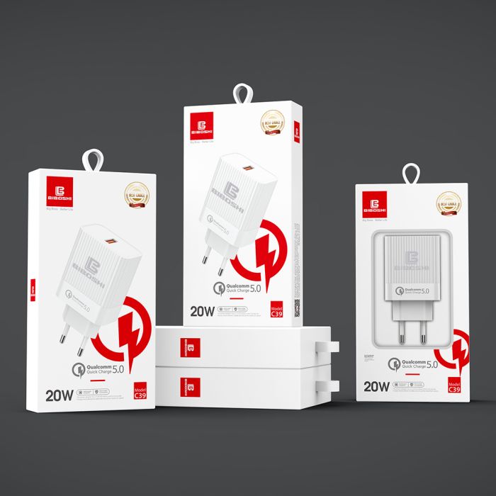 Мережевий зарядний пристрій Biboshi C39 1 USB 20W / QC5.0 + кабель Type-C white