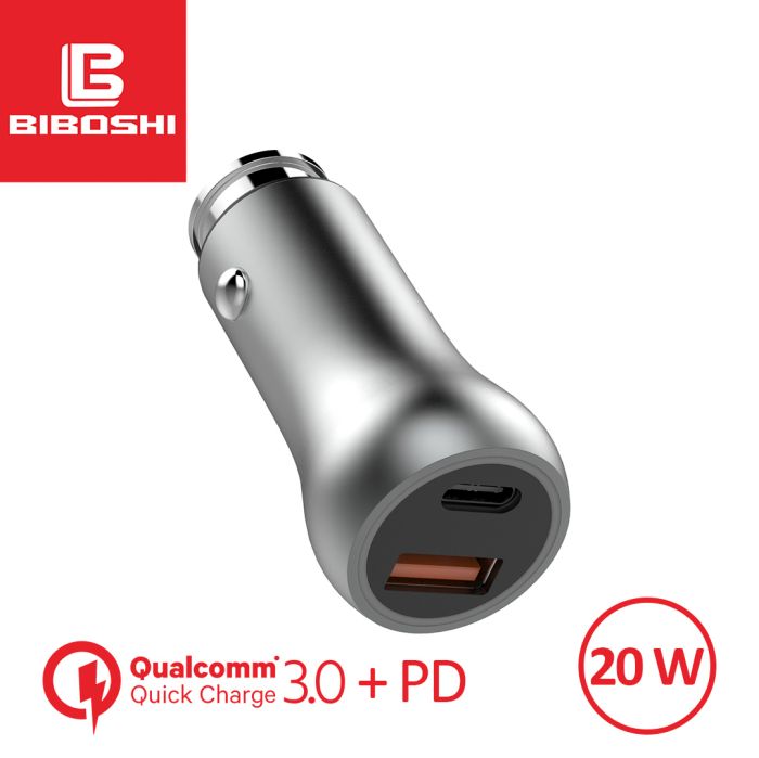 Автомобільний зарядний пристрій Biboshi Z04 1 USB 1 Type-C PD-20W silver