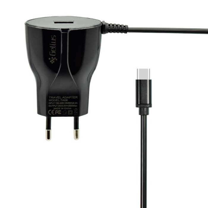 Мережевий зарядний пристрій Gelius Ultra Edition USB + Type-C 2A Black 1.2m