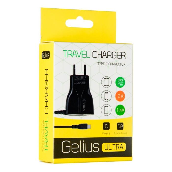 Мережевий зарядний пристрій Gelius Ultra Edition USB + Type-C 2A Black 1.2m