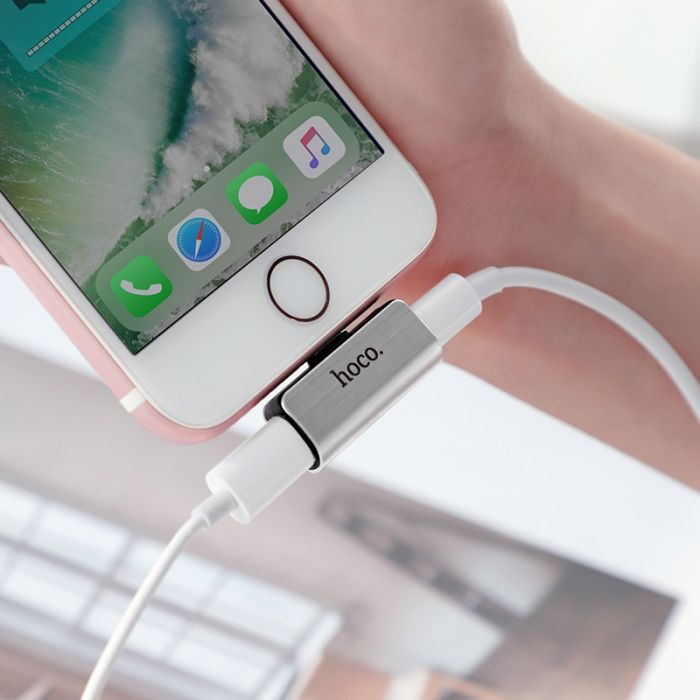 Перехідник Hoco LS24 Dual Lightning Converter (Сталевий)