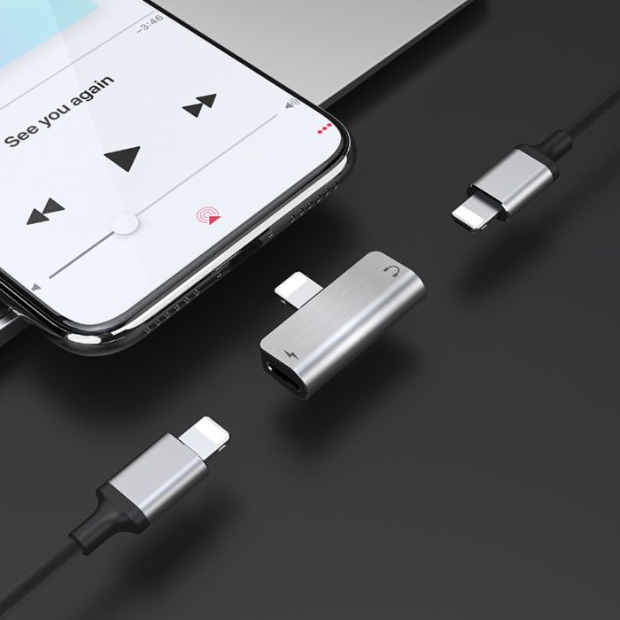 Перехідник Hoco LS24 Dual Lightning Converter (Сталевий)
