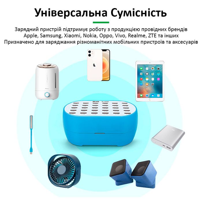 Зарядний пристрій RELIFE RL-304M / 2.4A / 30 USB / 160W