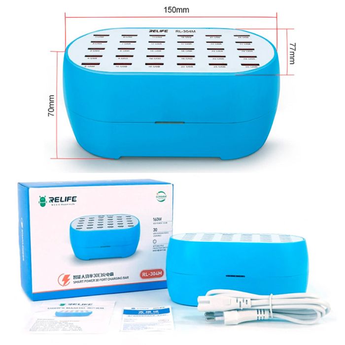Зарядний пристрій RELIFE RL-304M / 2.4A / 30 USB / 160W