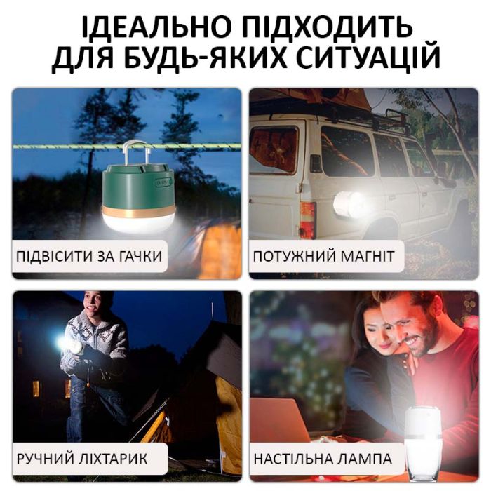 Фонарь кемпинговый Camping Light M0 + Powerbank 3600 mAh / 5 режимов / магнит / крючок / IP65 / Type-C Black