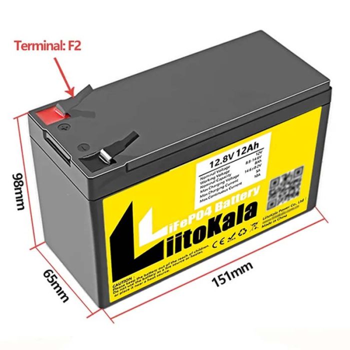 Аккумуляторная батарея LiitoKala LiFePO4 12.8V / 12Ah (153,6Wh) / 151*65*98mm / 1.4kg