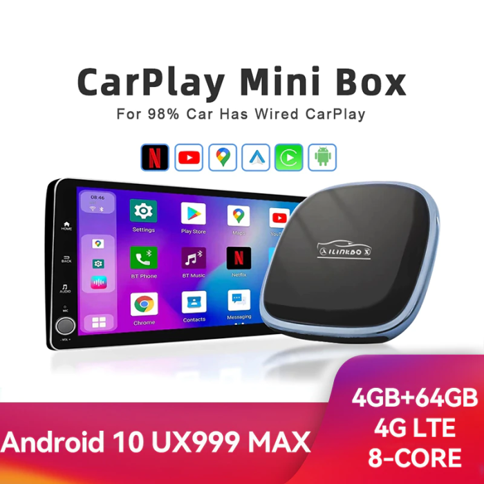 Автомобильный CarPlay Mini Box UX-999 Max / 64 ГБ / Android 10
