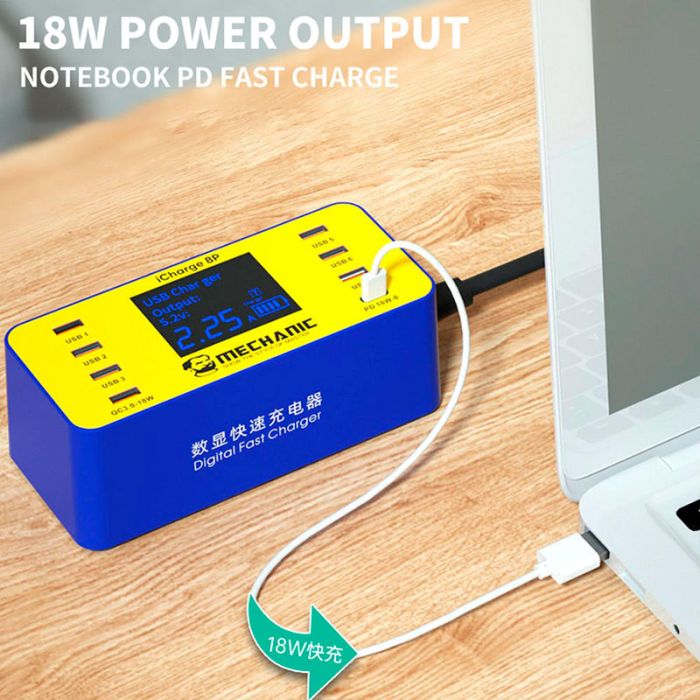 Быстрое зарядное устройство Mechanic iCharge 8S / 3A / 6xUSB / 1xType-C PD3.0 / 1xUSB QC3.0 / 40W