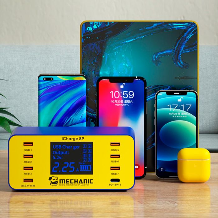 Быстрое зарядное устройство Mechanic iCharge 8S / 3A / 6xUSB / 1xType-C PD3.0 / 1xUSB QC3.0 / 40W