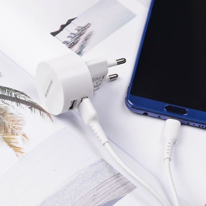 Сетевое зарядное устройство Borofone BA23A 2 USB 2.4A Type-C белое