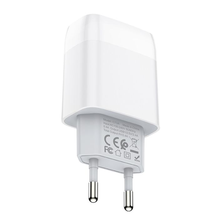 Мережевий зарядний пристрій Hoco C73A 2 USB 2.4A білий