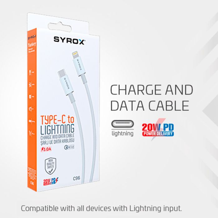 Кабель Type-C-Lightning 18В 3.0A Syrox C96