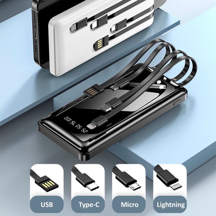 Power bank XIYT YZB0815 10000 mAh + кабель 4в1 USB / Micro / Type-C / Lightning / Ліхтарик Black