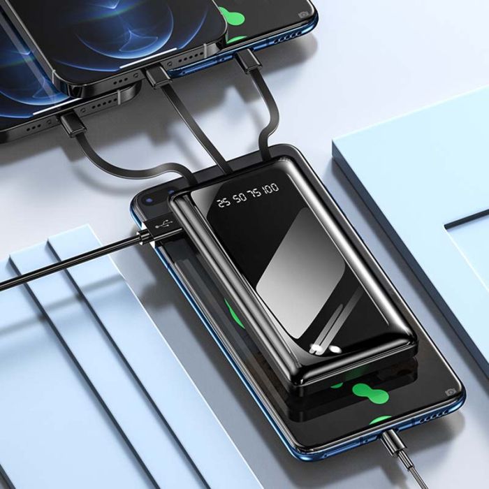 Power bank XIYT YZB0815 10000 mAh + кабель 4в1 USB / Micro / Type-C / Lightning / Ліхтарик Black