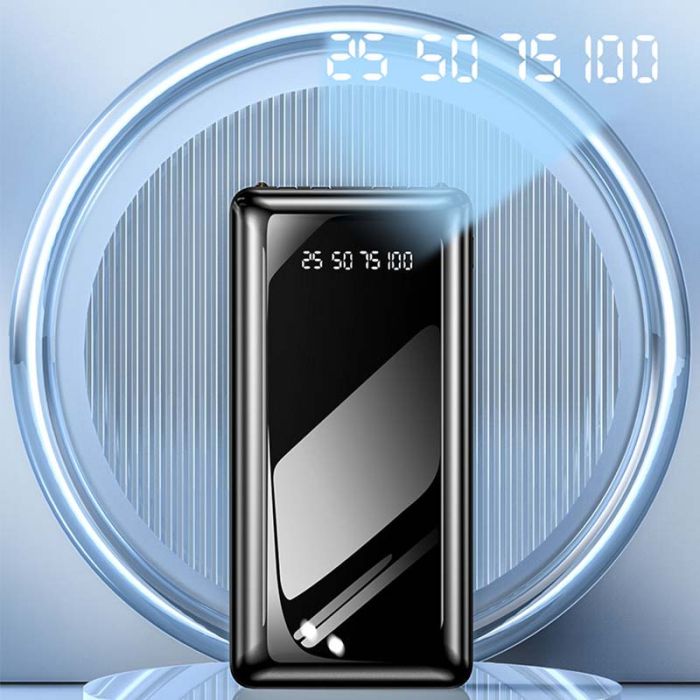 Power bank XIYT YZB0815 10000 mAh + кабель 4в1 USB / Micro / Type-C / Lightning / Ліхтарик Black