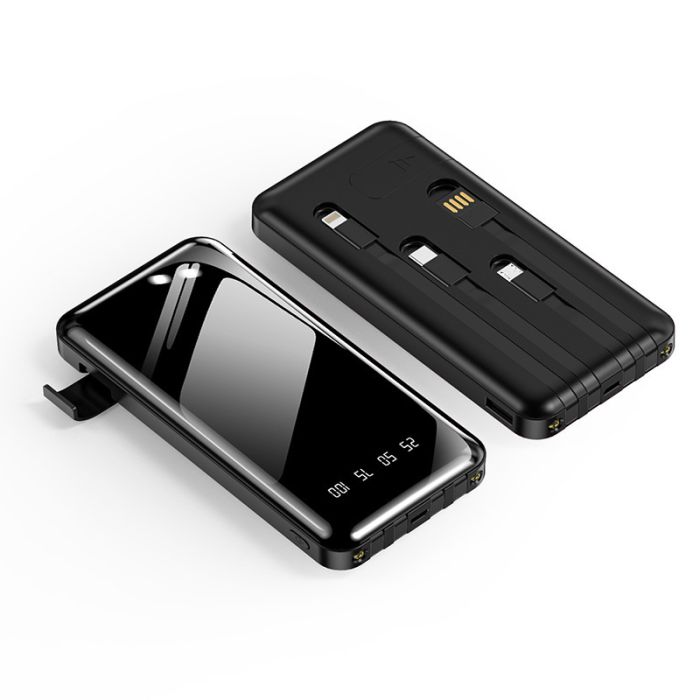 Power bank XIYT YZB0815 10000 mAh + кабель 4в1 USB / Micro / Type-C / Lightning / Ліхтарик Black
