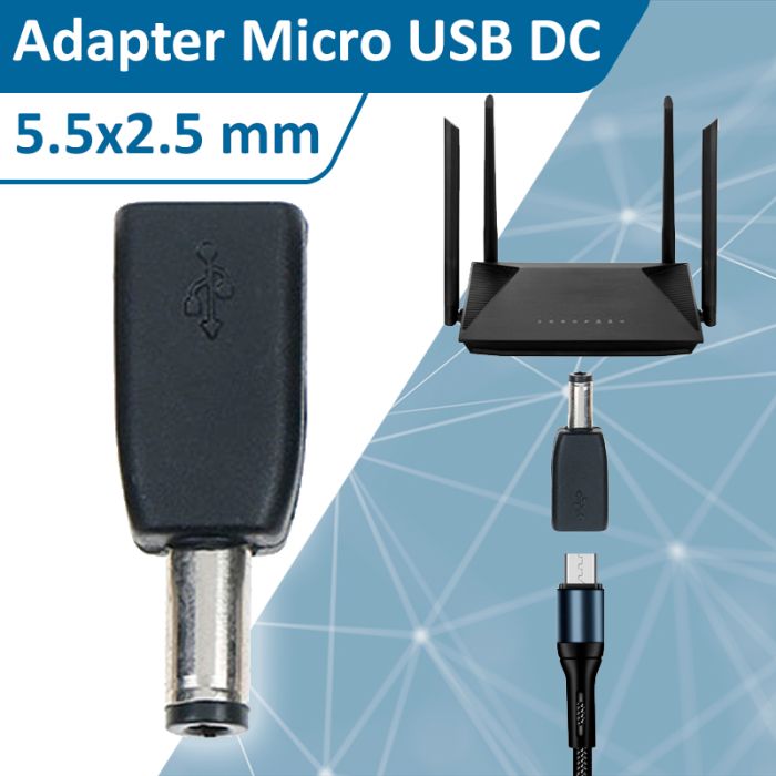 Адаптер MicroUSB DC 5.5 x 2.5 мм для питания роутера