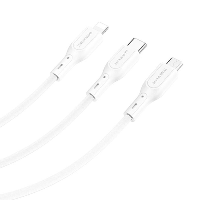 USB кабель Borofone BX66 3 в 1 Lightning/ Micro-USB/ Type-C 2A 1m белый