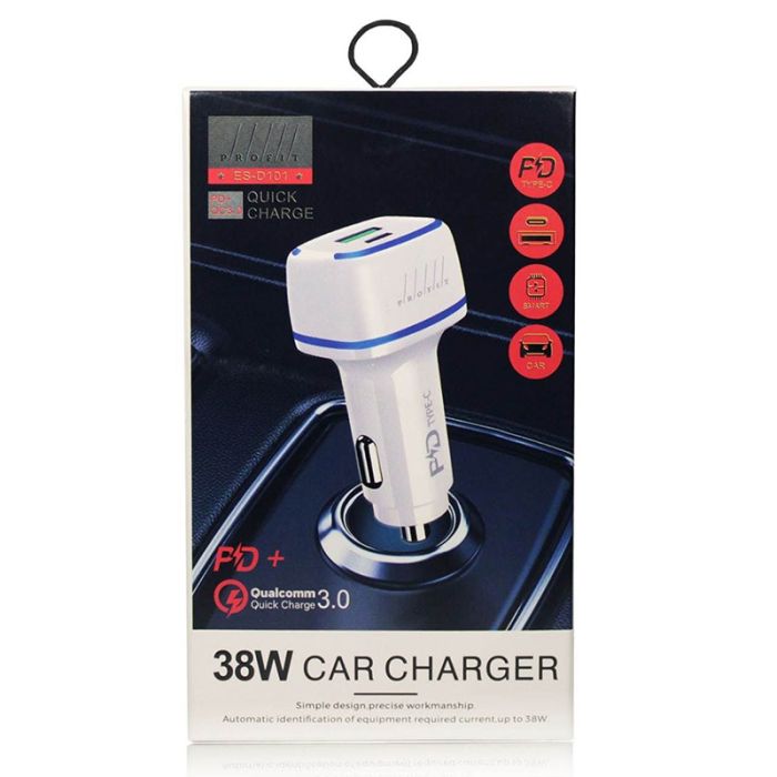 Автомобільний зарядний пристрій 38W Profit ES-D101 PD20W QC USB C+A (Black)