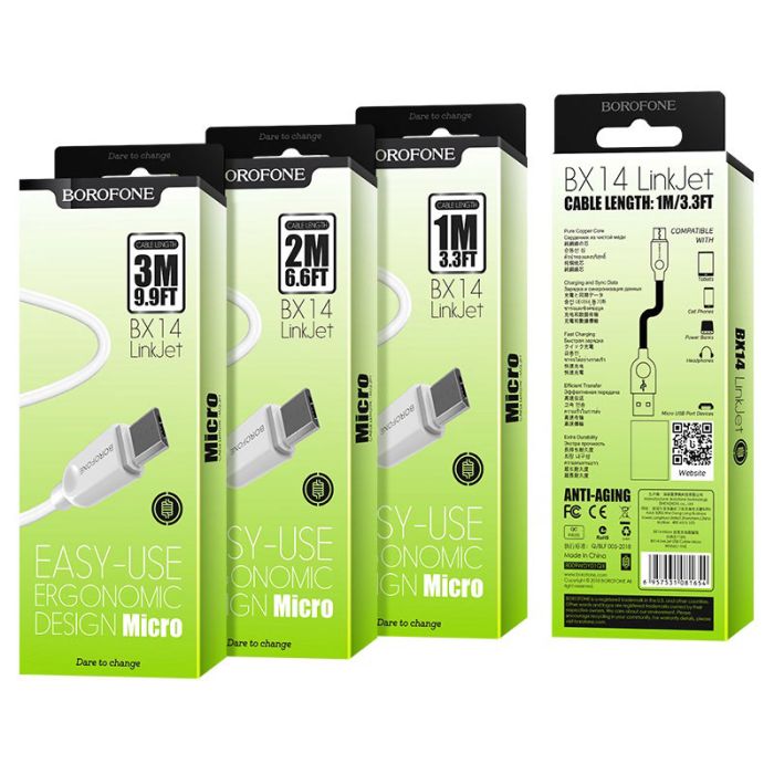 USB кабель Borofone BX14 Micro 2.4A 2m белый