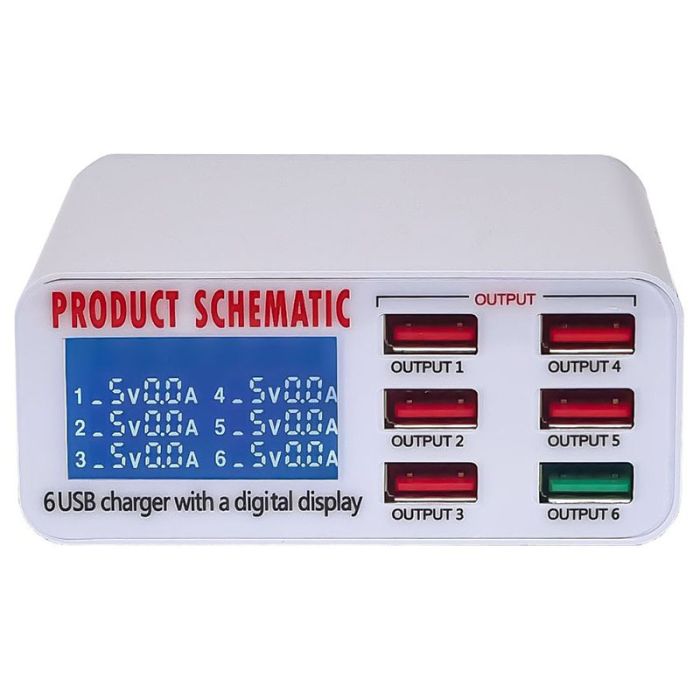 Швидкий зарядний пристрій Kaisi  / цифрова індикація / 3.5A / 5xUSB / 1xUSB QC3.0 / 40W