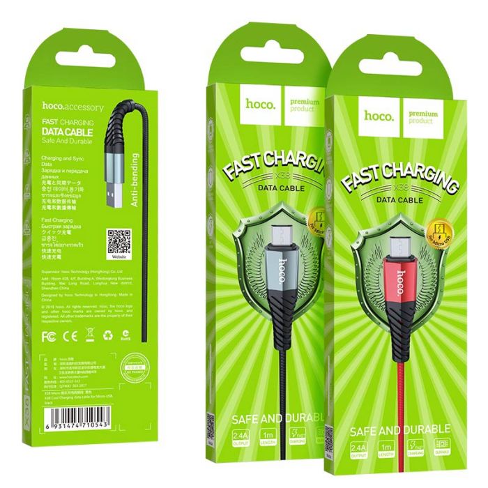 USB кабель Hoco X38 Micro 2.4A 1m чорний