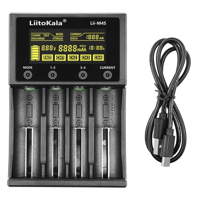 Інтелектуальний зарядний пристрій LiitoKala Lii-M4S для 18650, AA, AAA Li-Ion, Ni-MH/Cd + PowerBank
