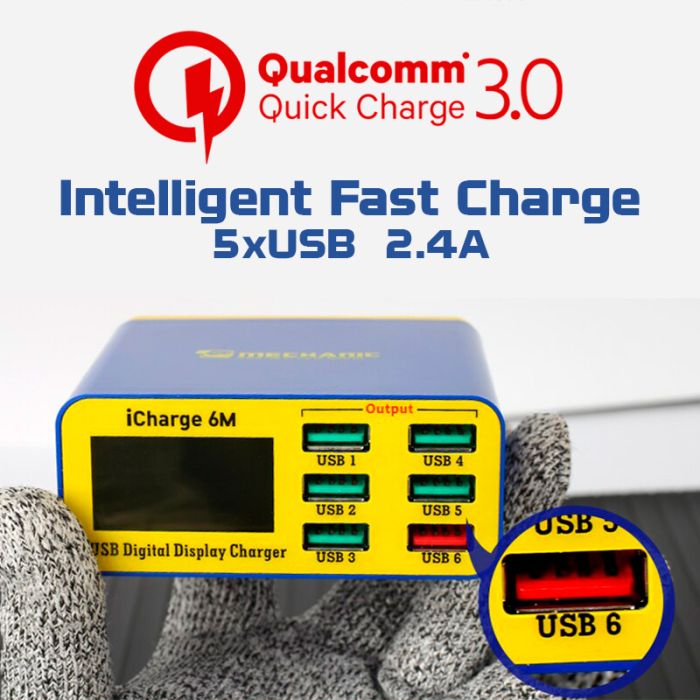 Быстрое зарядное устройство Mechanic iCharge 6M 3.5A / 5xUSB / 1xUSB QC3.0 / 40W