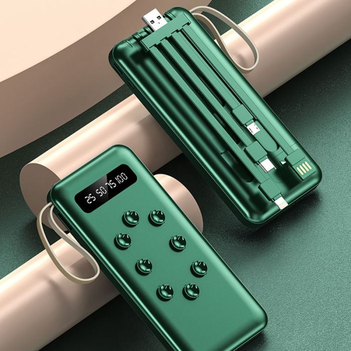 Power Bank VNpower K305 10000 mAh + кабель 4в1 USB/Micro/Type-C/Lightning/Фонарик Green