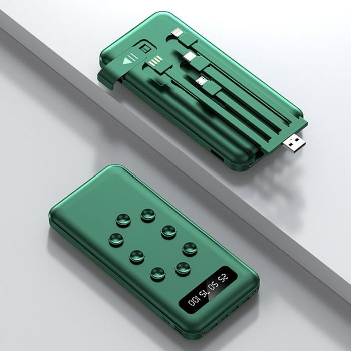 Power Bank VNpower K305 10000 mAh + кабель 4в1 USB/Micro/Type-C/Lightning/Фонарик Green