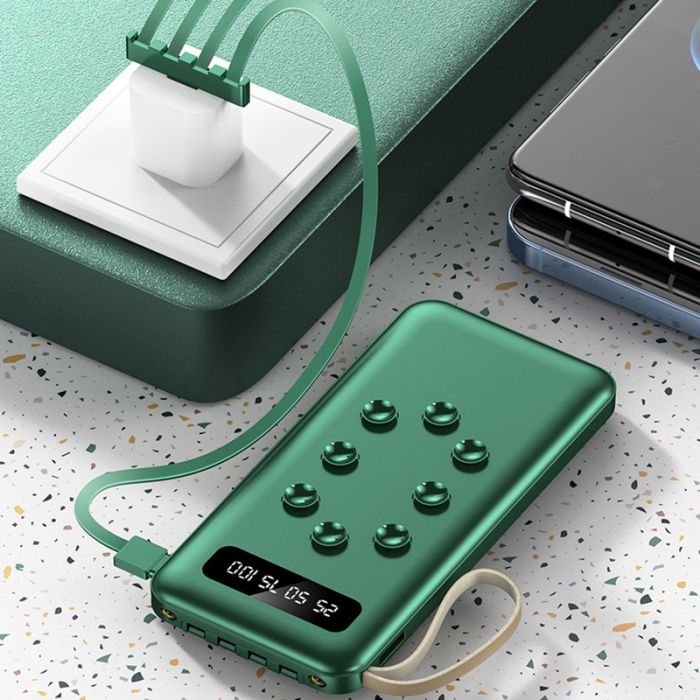 Power Bank VNpower K305 10000 mAh + кабель 4в1 USB/Micro/Type-C/Lightning/Фонарик Green
