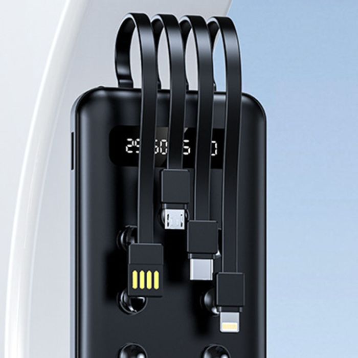 Power Bank VNpower K305 10000 mAh + кабель 4в1 USB/Micro/Type-C/Lightning/Ліхтарик Black