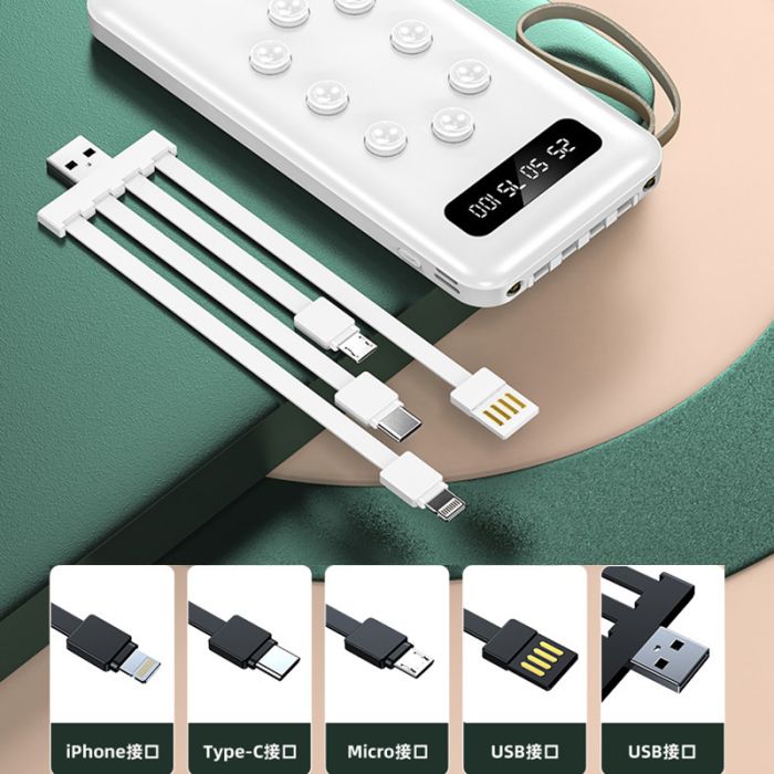 Power Bank VNpower K305 10000 mAh + кабель 4в1 USB/Micro/Type-C/Lightning/Ліхтарик Black