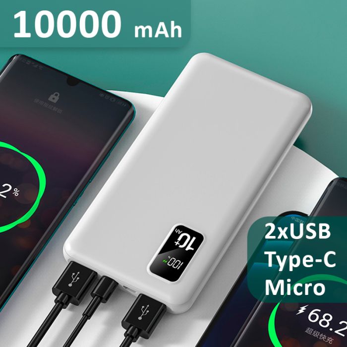 Power bank XIYT YZB0221 10000 mAh 2xUSB/Micro/Type-C White