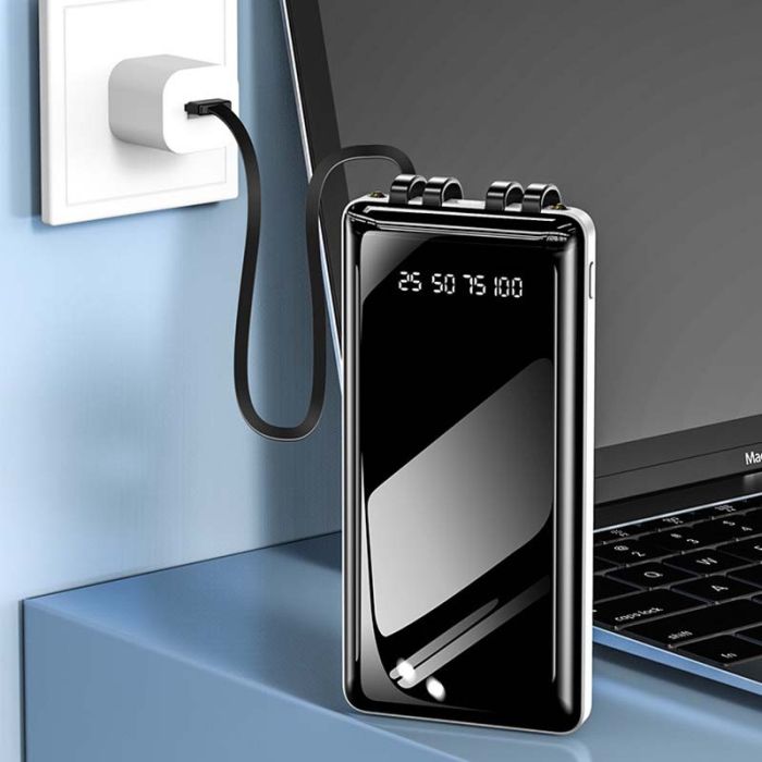 Power bank XIYT YZB0815 10000 mAh + кабель 4в1 USB / Micro / Type-C / Lightning / Ліхтарик White