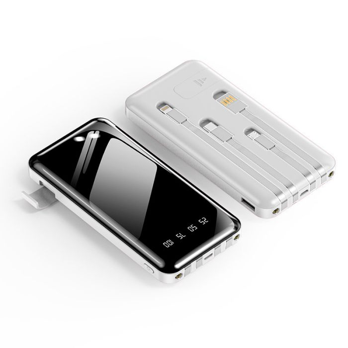 Power bank XIYT YZB0815 10000 mAh + кабель 4в1 USB / Micro / Type-C / Lightning / Ліхтарик White