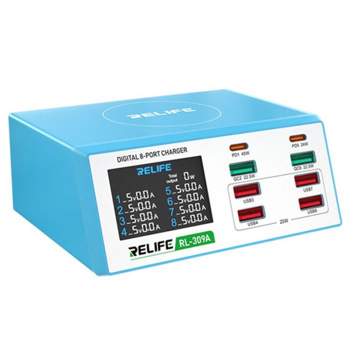 Быстрое зарядное устройство Relife RL-309A 8xUSB / PD3.0 45W / QC3.0 / автоотключение / 100W Max